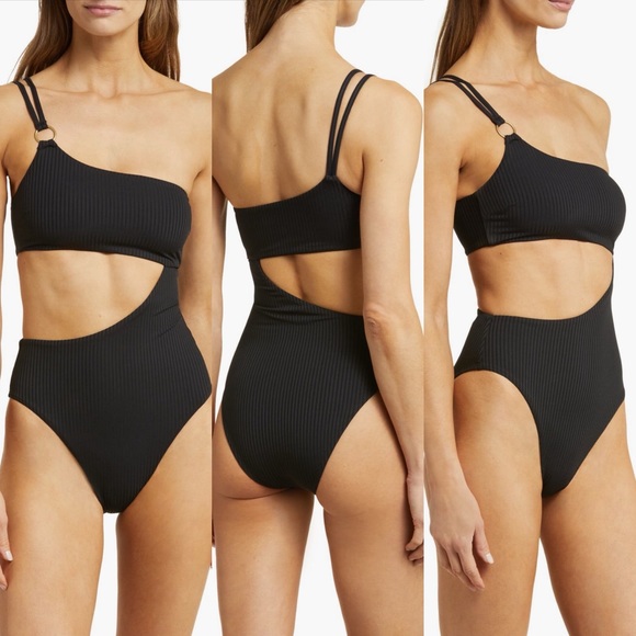 NWOT Vitamin A Cosmo Cutout One Shoulder Rib One-Piece Swimsuit Size L $170